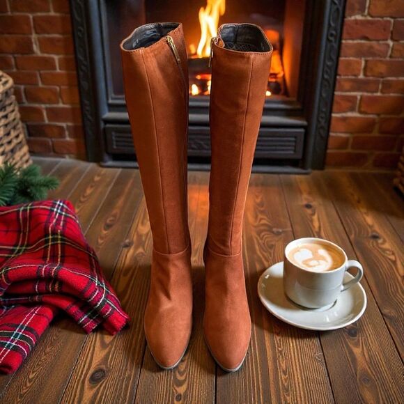 New in Box Aquatalia DEANA Dress Suede Knee High Boots In Ginger Size 8M - Picture 2 of 8